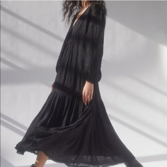 WILFRED Whimsy Dress Maxi Boho Long Sleeve Dress Blakc XS ARITZIA - Picture 2 of 12